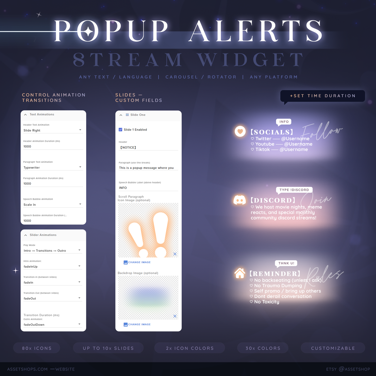 Popup Alerts โ Carousel, Cycling, Rotator | 10x Slides | Notices, Socials, Reminders, Events