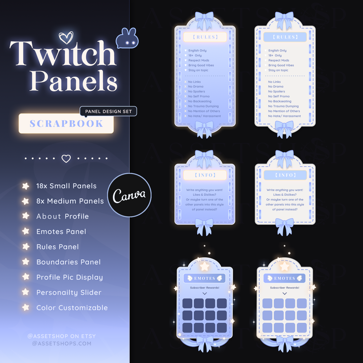 Scrapbook Twitch Panels - Pastel Blue / White