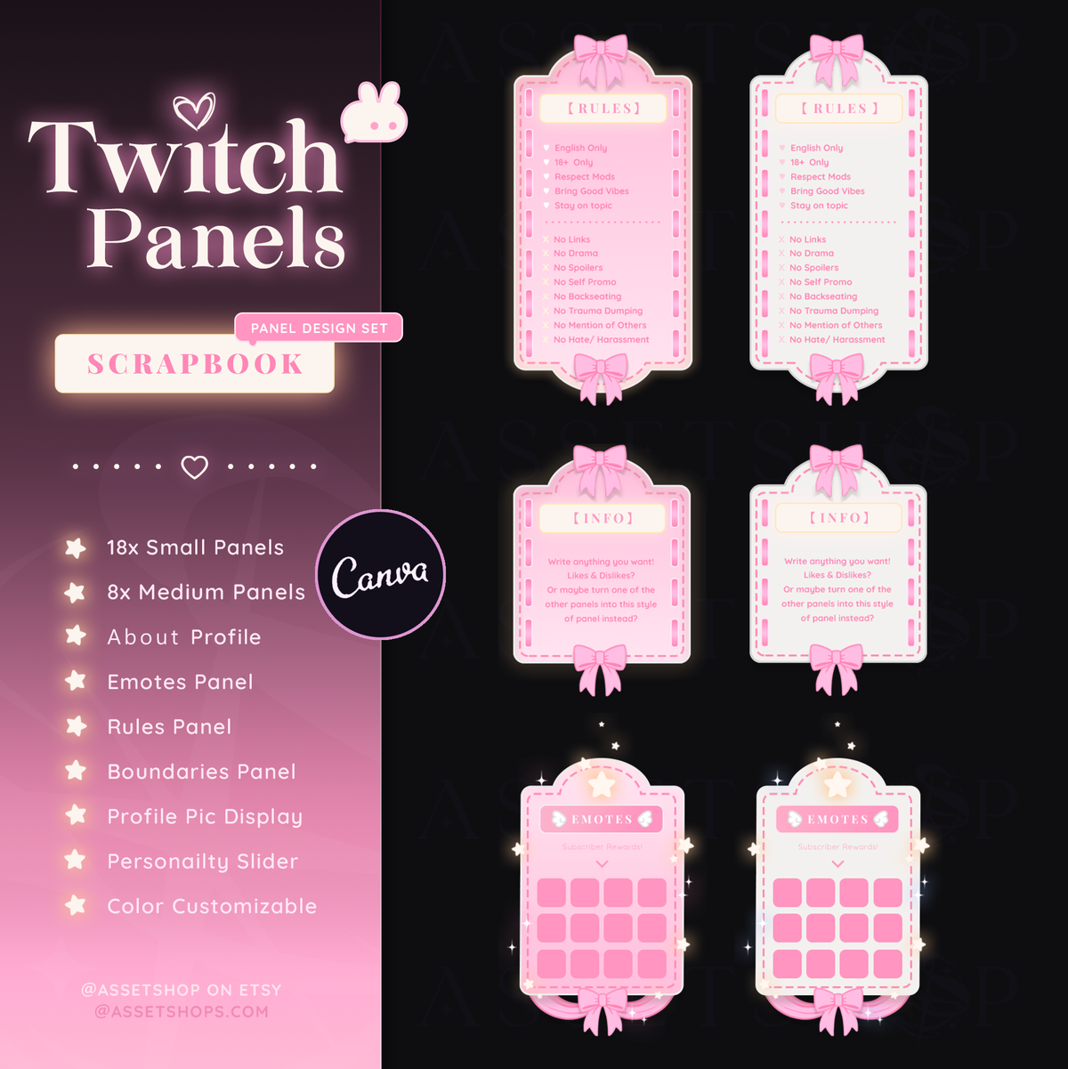 Scrapbook Twitch Panels - Pastel Pink / White