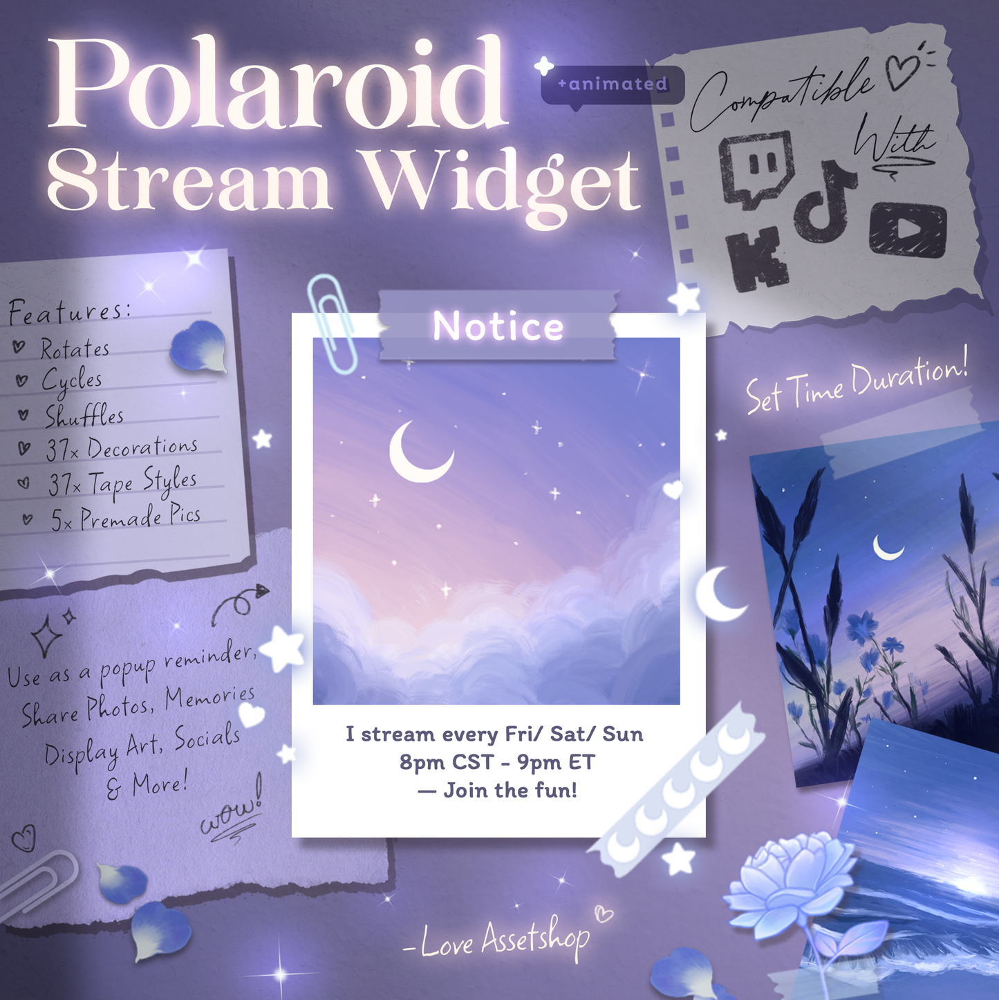 Polaroid Rotator / Popup Alerts— Add Photos, Art, Notices, Socials, Reminders, Events | 10x Slides