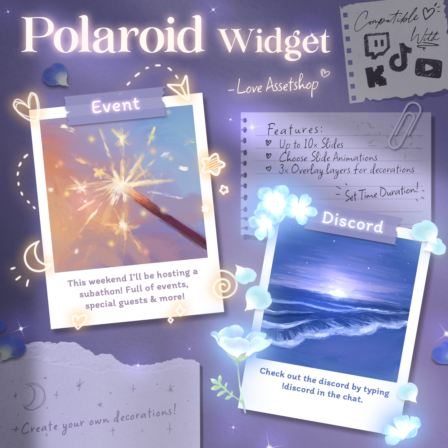 Polaroid Rotator / Popup Alerts— Add Photos, Art, Notices, Socials, Reminders, Events | 10x Slides