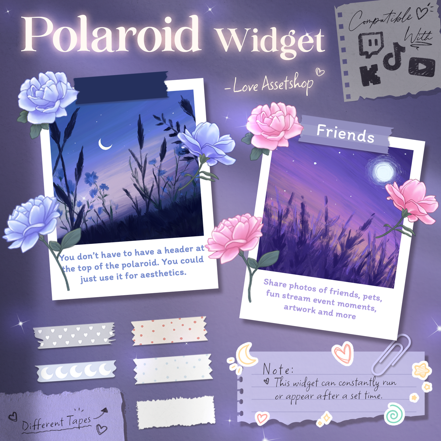 Polaroid Rotator / Popup Alerts— Add Photos, Art, Notices, Socials, Reminders, Events | 10x Slides