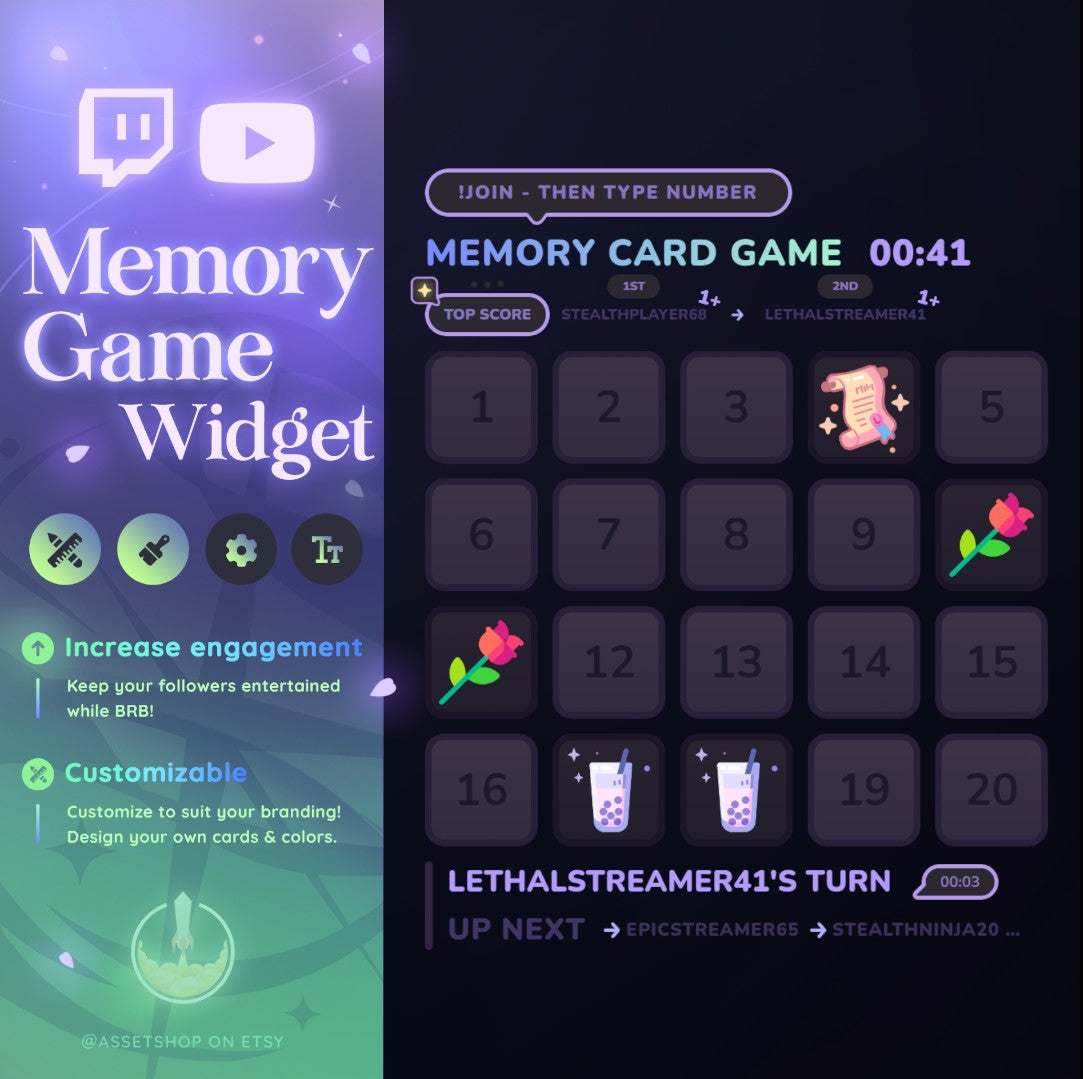 Memory Card Game - Widget for Twitch & YouTube Streamers