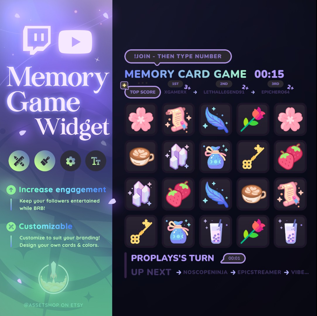 Memory Card Game - Widget for Twitch & YouTube Streamers