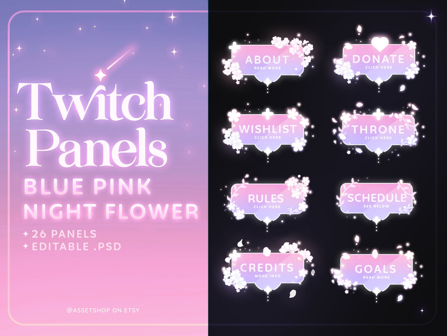 Blue Pink Night Flower - Twitch Panels