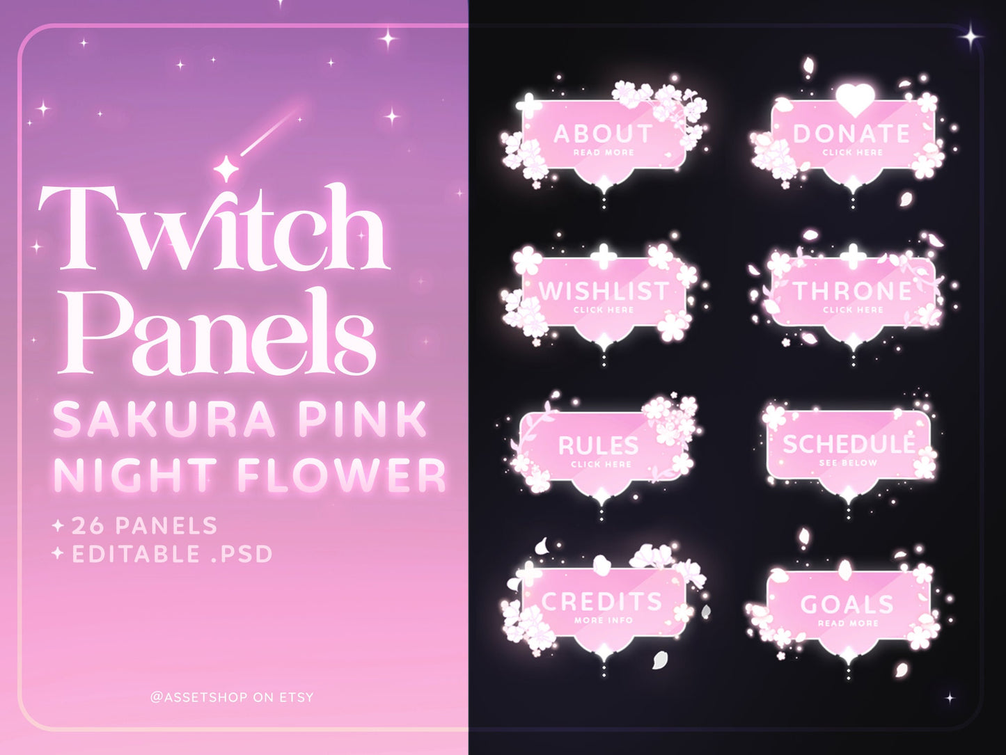 Sakura Pink Night Flower - Twitch Panels