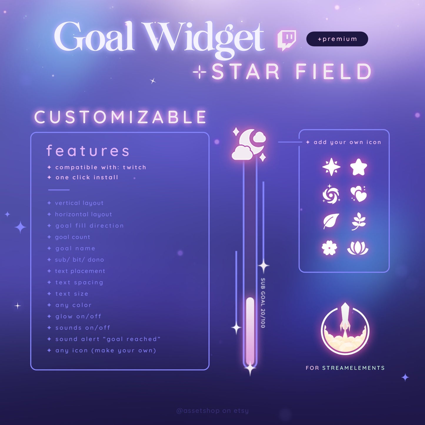 Star Field Premium Goal Widget - For Twitch