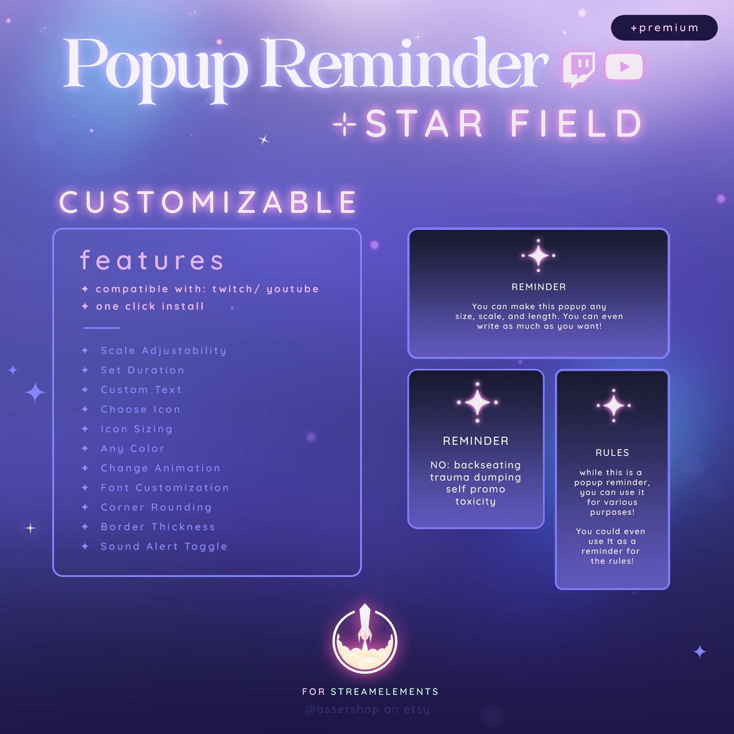 Star Field Premium Popup Reminder - Twitch/ Youtube