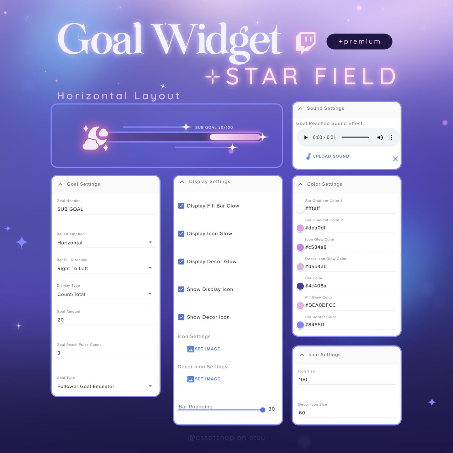 Star Field Premium Goal Widget - For Twitch