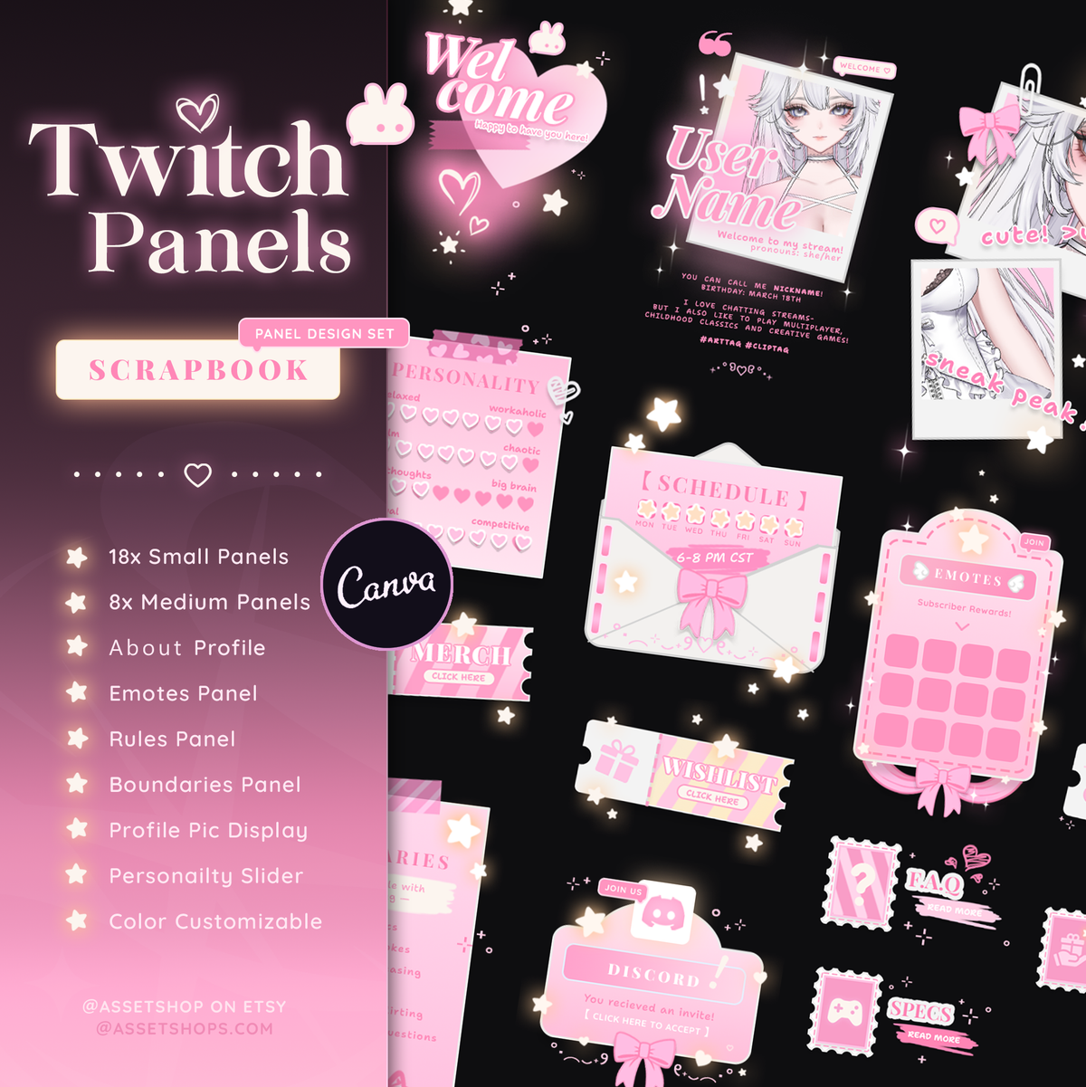 Scrapbook Twitch Panels - Pastel Pink / White
