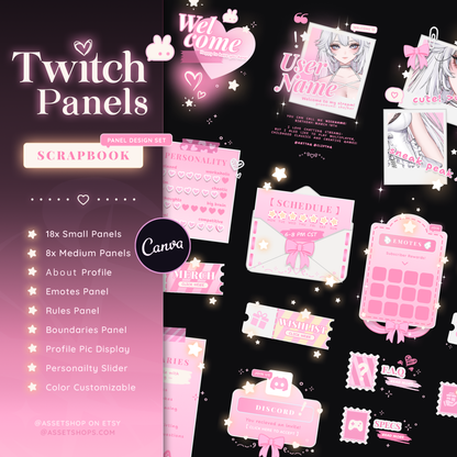 Scrapbook Twitch Panels - Pastel Pink / White