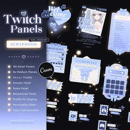 Scrapbook Twitch Panels - Pastel Blue / White