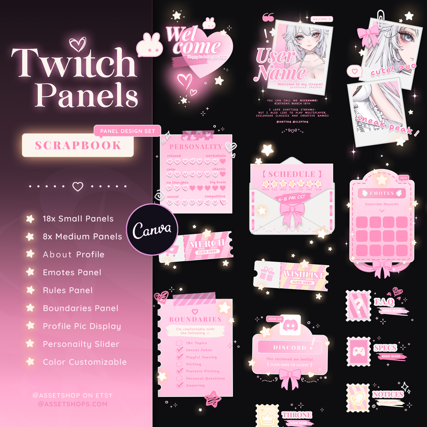 Scrapbook Twitch Panels - Pastel Pink / White