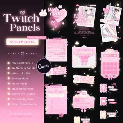 Scrapbook Twitch Panels - Pastel Pink / White