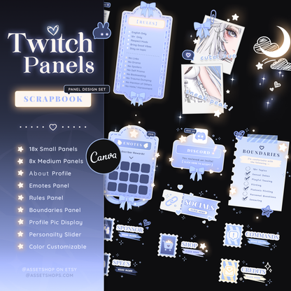Scrapbook Twitch Panels - Pastel Blue / White