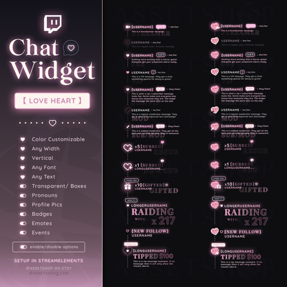 Heart Love Chat Widget - Twitch Color Customizable Chatbox