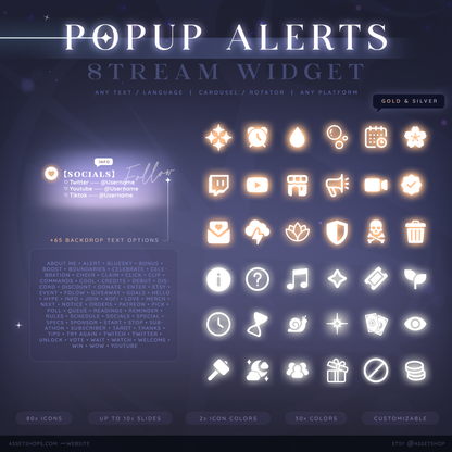 Popup Alerts — Carousel, Cycling, Rotator | 10x Slides | Notices, Socials, Reminders, Events