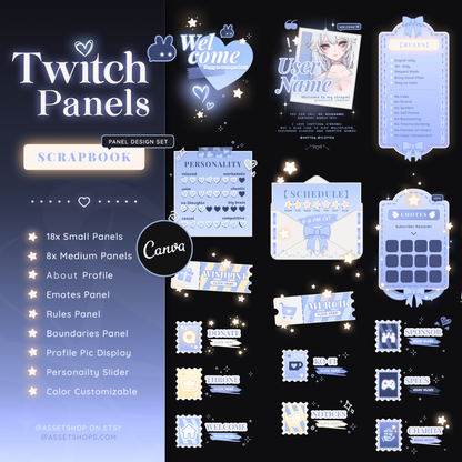 Scrapbook Twitch Panels - Pastel Blue / White