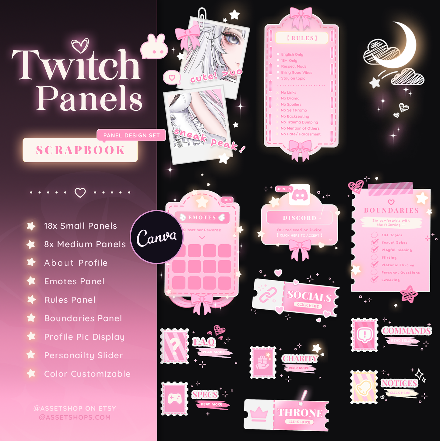 Scrapbook Twitch Panels - Pastel Pink / White