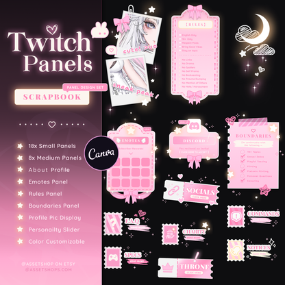 Scrapbook Twitch Panels - Pastel Pink / White