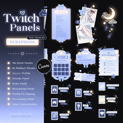 Scrapbook Twitch Panels - Pastel Blue / White
