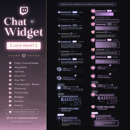 Heart Love Chat Widget - Twitch Color Customizable Chatbox