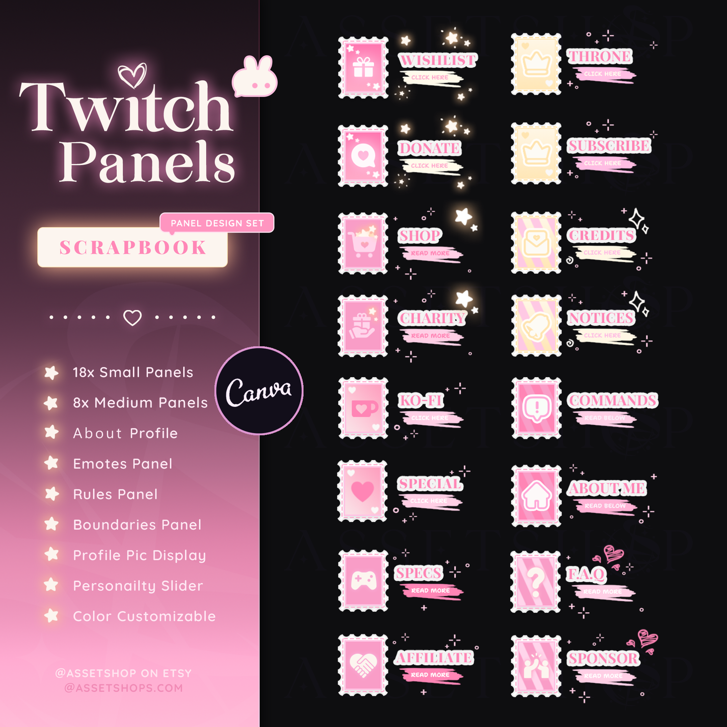 Scrapbook Twitch Panels - Pastel Pink / White