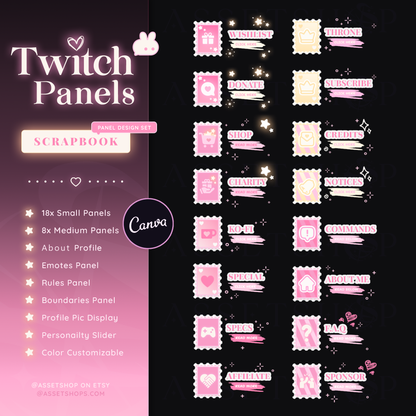 Scrapbook Twitch Panels - Pastel Pink / White