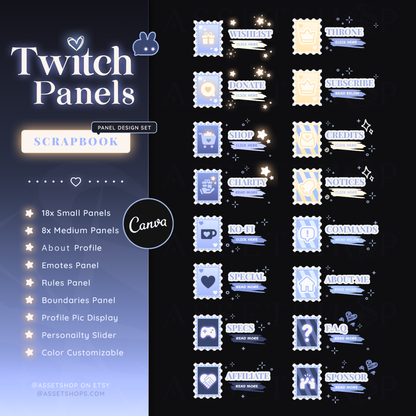 Scrapbook Twitch Panels - Pastel Blue / White