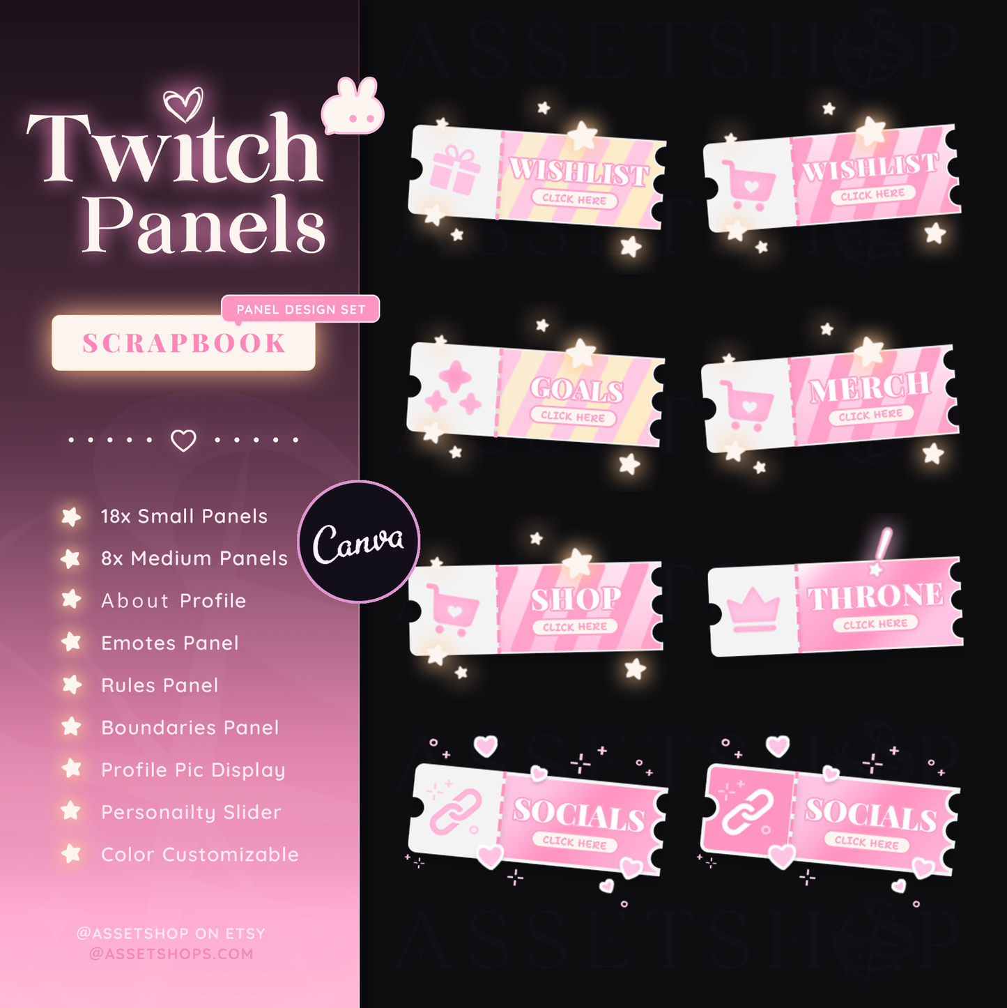Scrapbook Twitch Panels - Pastel Pink / White
