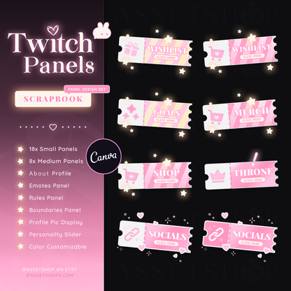 Scrapbook Twitch Panels - Pastel Pink / White