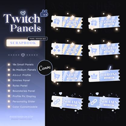 Scrapbook Twitch Panels - Pastel Blue / White