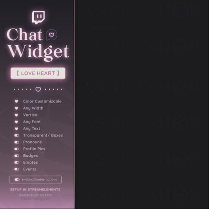 Heart Love Chat Widget - Twitch Color Customizable Chatbox